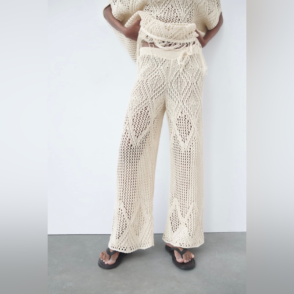NWT Zara Open Knit Straight Leg Pants